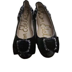 Sam Edelman Farah Girls Black Patent Ballet Flats Jeweled‎ Velvet Buckle US 4M